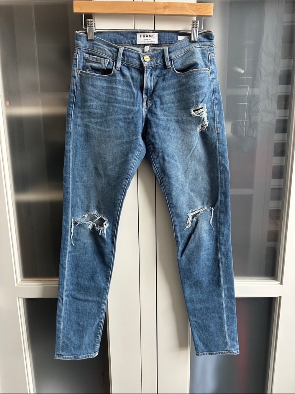 Frame Denim Distressed Blue Skinny Jeans